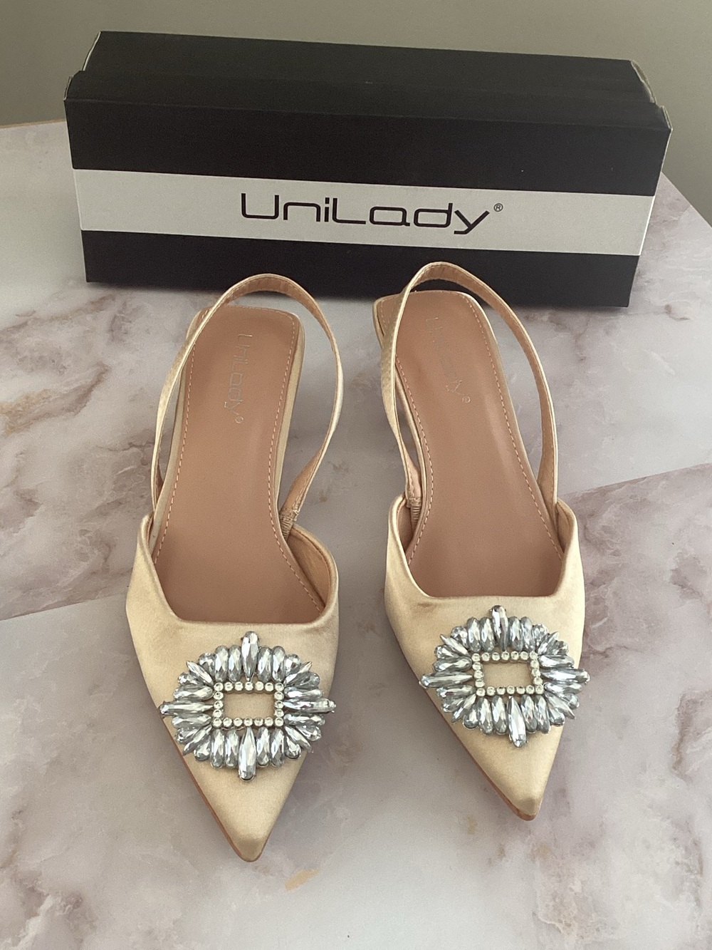 satin point embellished strap mules